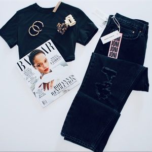 ARITZIA Denim Forum The Joni High Rise Loose 29L Black Eyeliner Destroyed
